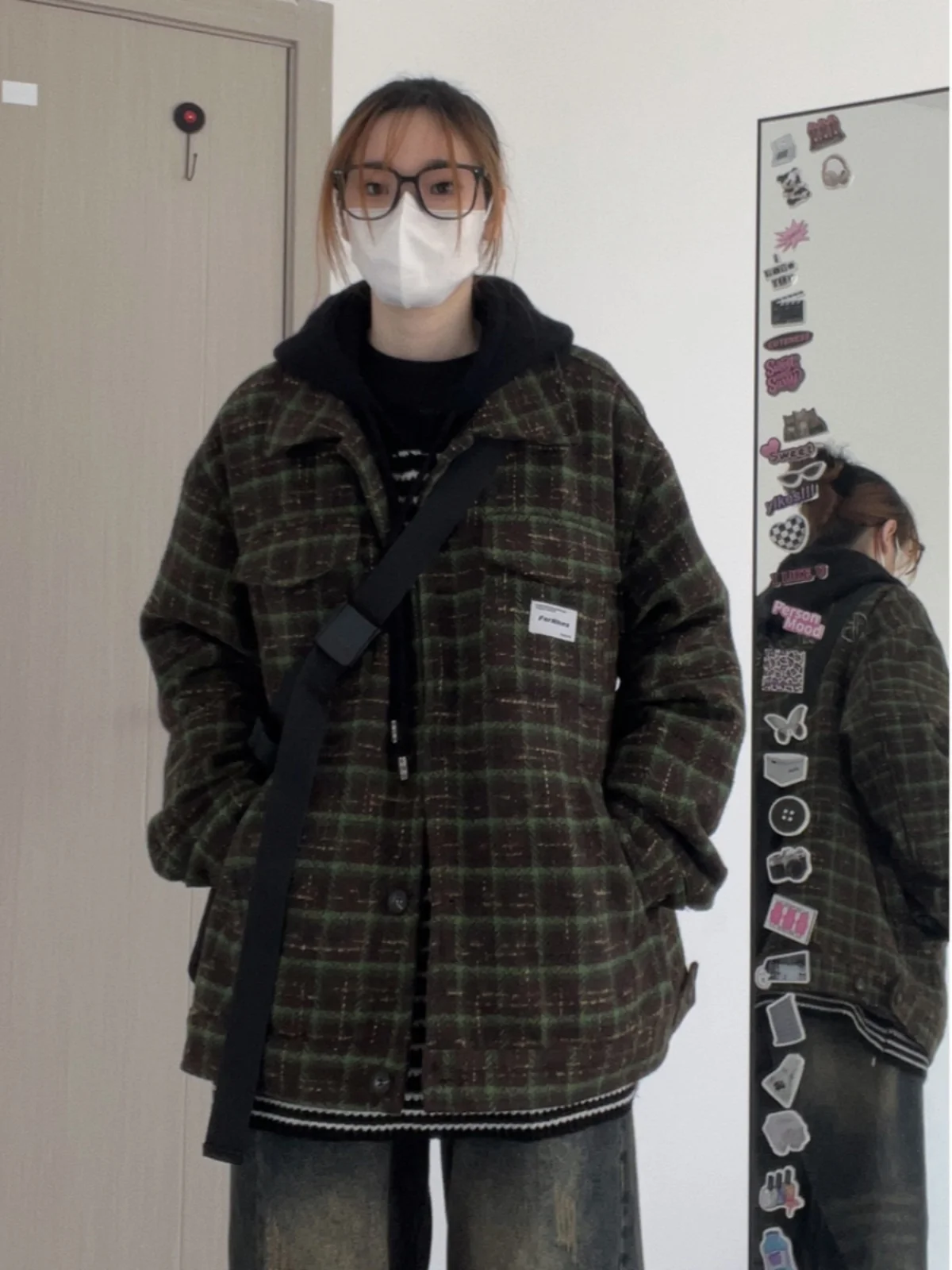 

Американское осеннее шерстяное пальто в клетку, модный винтажный дизайн, парный комплект в стиле бейсбол, длинное свободное пальто