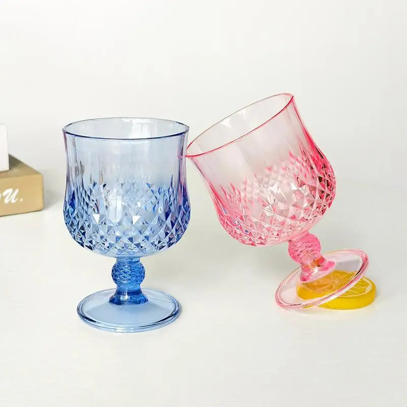 Unbreakable Plastic Cut Goblets Vintage Style BPA Free Reusable Wine Glass Cocktail Cup for Outdoor Camping Pool Party