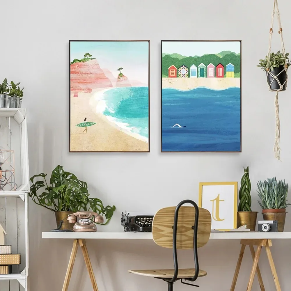 Abstract Summer Surfing Seascape Wall Art Poster Canvas Painting for Room Office School Decoration Stuff Home Decor