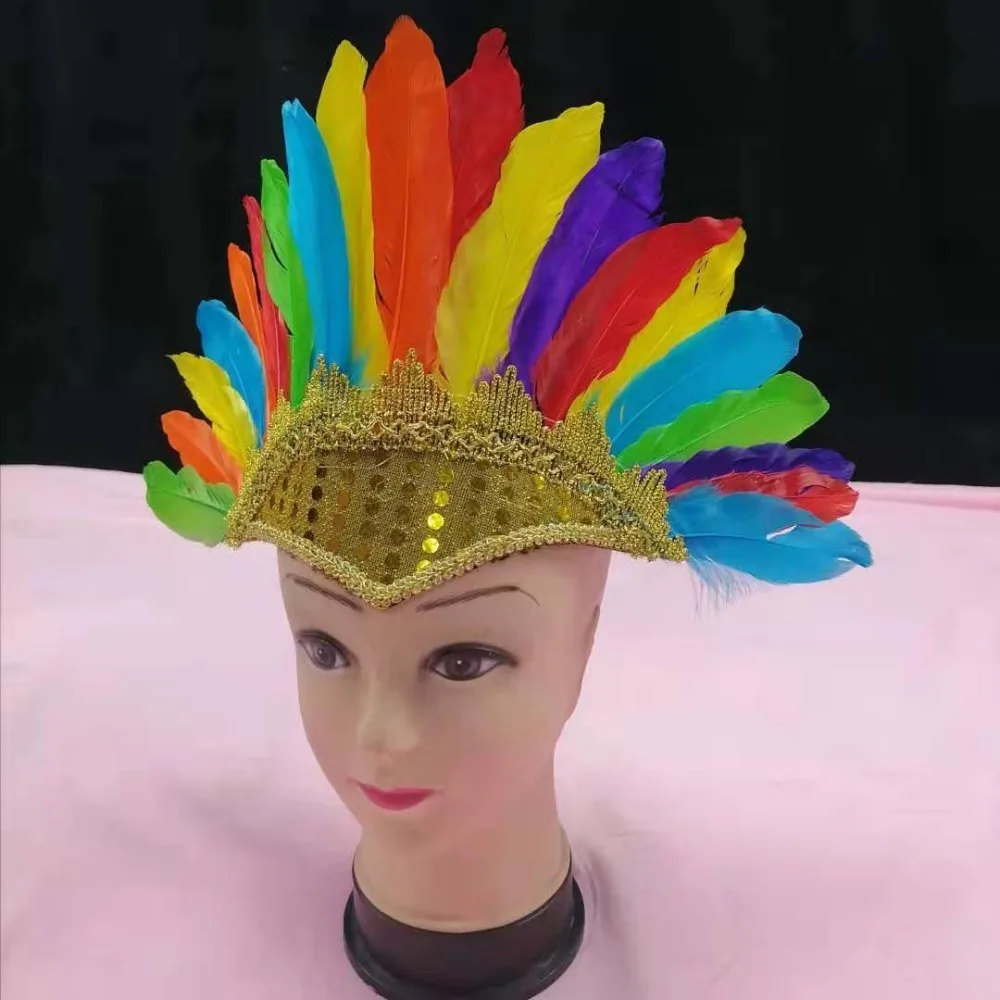 Tocado de plumas para niños, tocado colorido ajustable, disfraz de carnaval, tocado montado en la cabeza, Día de los niños, nuevo