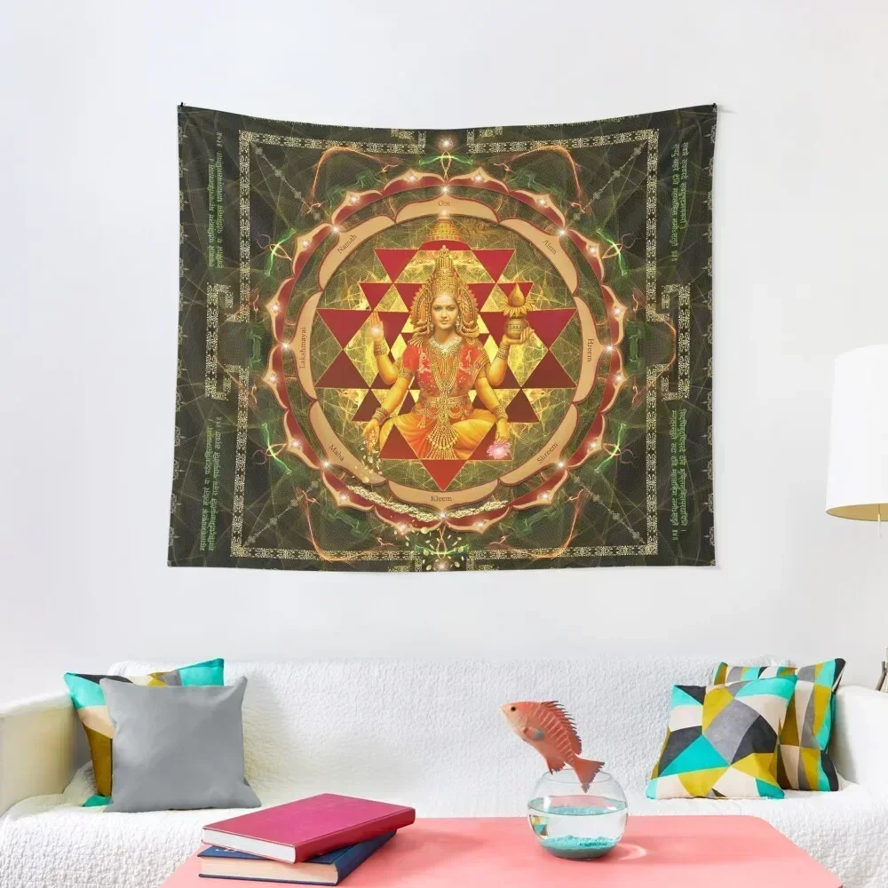 Shri Yantra- Maha Lakshmi Ashtakam- Abundance Tapestry Outdoor Decor Cute Room Things Tapestry