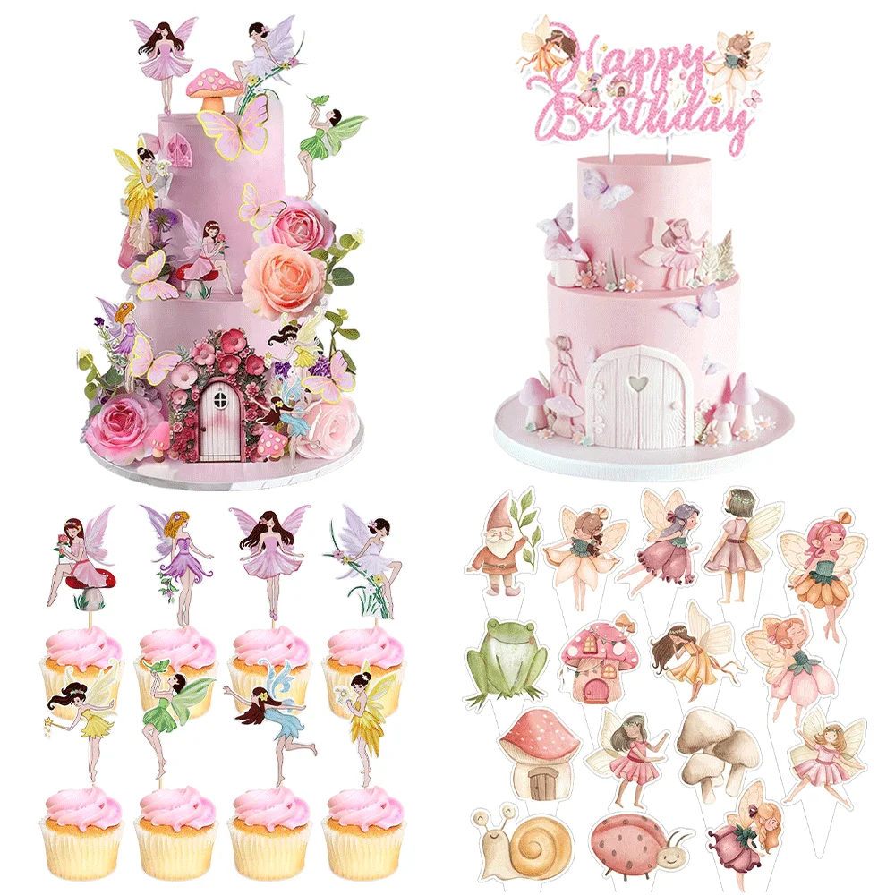 Fairy Cake Decor Birthday Banner Spring Summer Wildflower Party Garden Wall Background Ornament Magical Girl Party Baby Shower