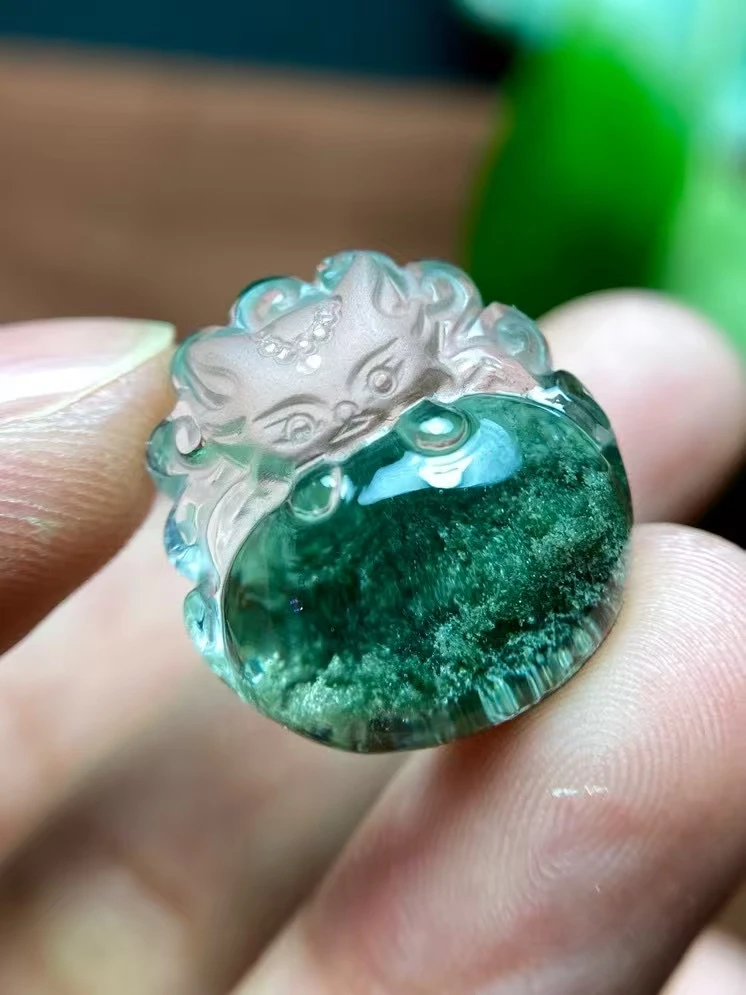 Натуральный зеленый фантомный кварцевый кулон, ювелирные изделия 20-18,6-11,5 мм, прозрачное ожерелье с лисой для женщин и мужчин, фантомный редкий сад, AAAAAA Натуральный зеленый фантомный кварцевый кулон, ювелирные изделия 20-18,6-11,5 мм, прозрачное ожерелье с лисой для женщин и мужчин, фантомный редкий сад, AAAAAA