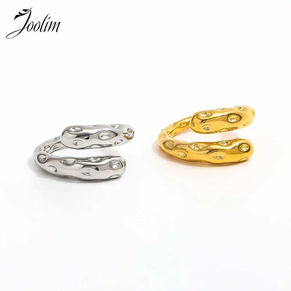 

Joolim Jewelry Wholesale High End PVD Waterproof& No Fade Vintage Hammer Designer Fashion Opening Stainless Steel Ring For Women