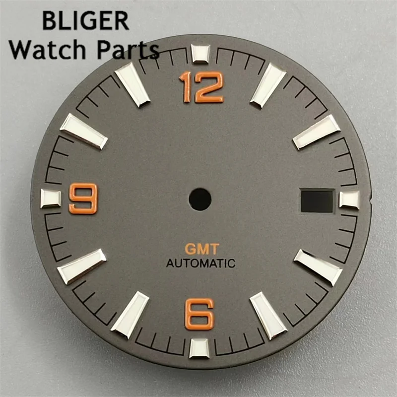 BLIGER 31mm black blue gray white watch dial GMT four hands green luminous watch dial for NH34 Movement watch accessories