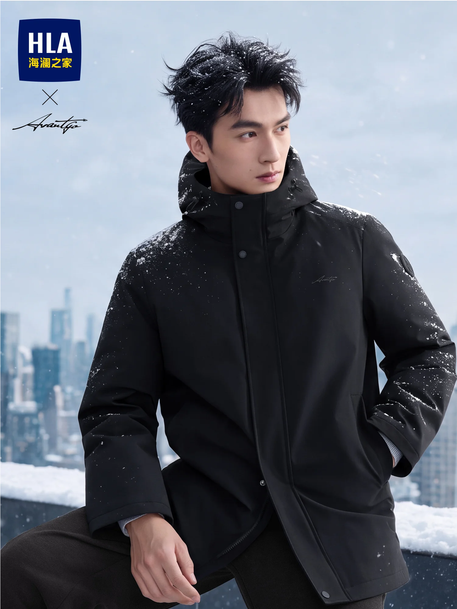 Fashionable Graphene Three-Proof Men's down Jacket Hooded Casual Style Polyester Fiber 90% Duck down Filling Regular Fit