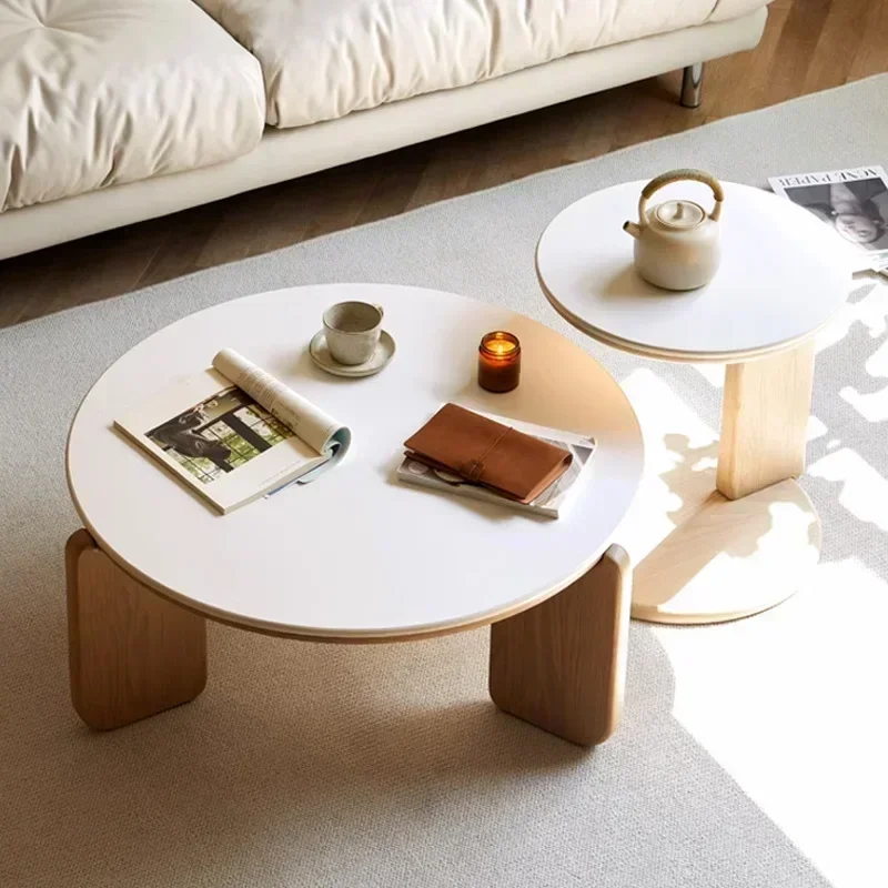 

Fa modern Terrazzo coffee table set wooden leg white stone coffee table