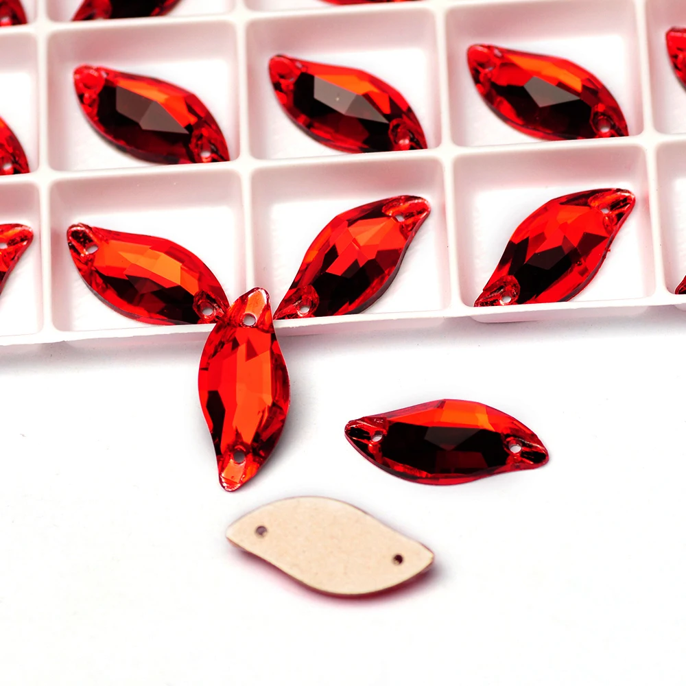 

High Quality Siam Leaf Shaped Fancy Stones Sew on Glass Rhinestones For Making Needlework Accessories Decorative Beauty Project