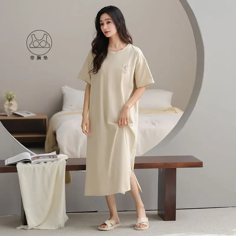 

Новая летняя ночная сорочка 2026 года с коротким рукавом из 100% хлопка для женщин, корейская свободная домашняя одежда для сна, ночная рубашка