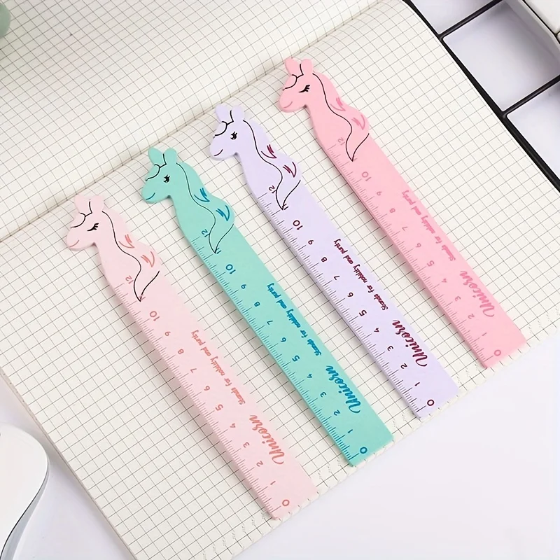 1pc  Cute cartoon ruler creative student drawing ruler Wooden unicorn student stationery wooden ruler