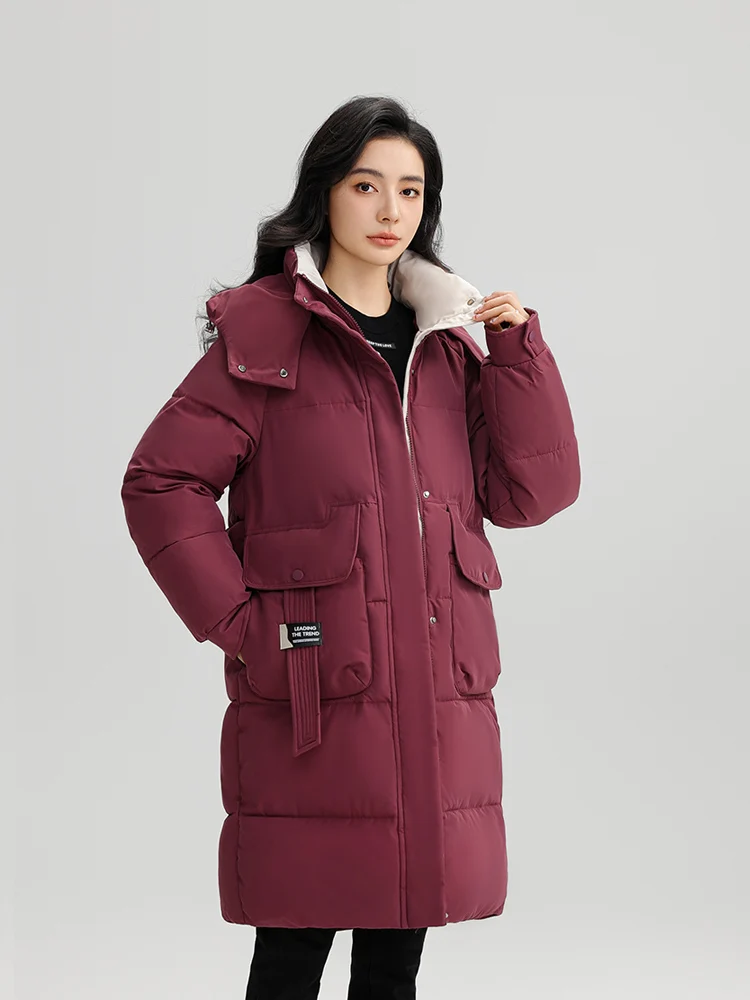 

Women's Winter Cotton Jaet 2024 Casual Korean Sle down Cotton Coat Medium Length Hooded Loose Warmth Outerwear Coat