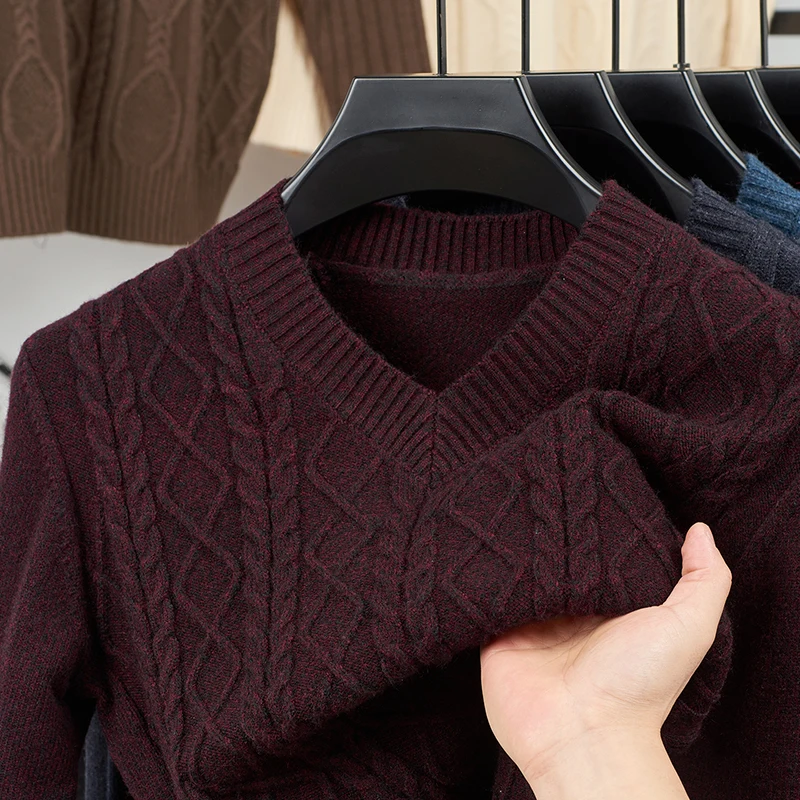 

Мужской свитер среднего возраста в английском стиле с v-образным вырезом, мужская деловая трикотажная рубашка, утолщенная теплая базовая рубашка