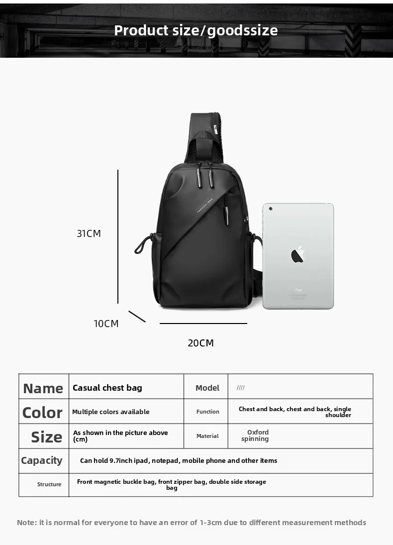 New Men's Chest Bag, Casual Single-shoulder Bag, Large-capacity Crossbody Bag, High-end Feel, Water-resistant Cycling Bag