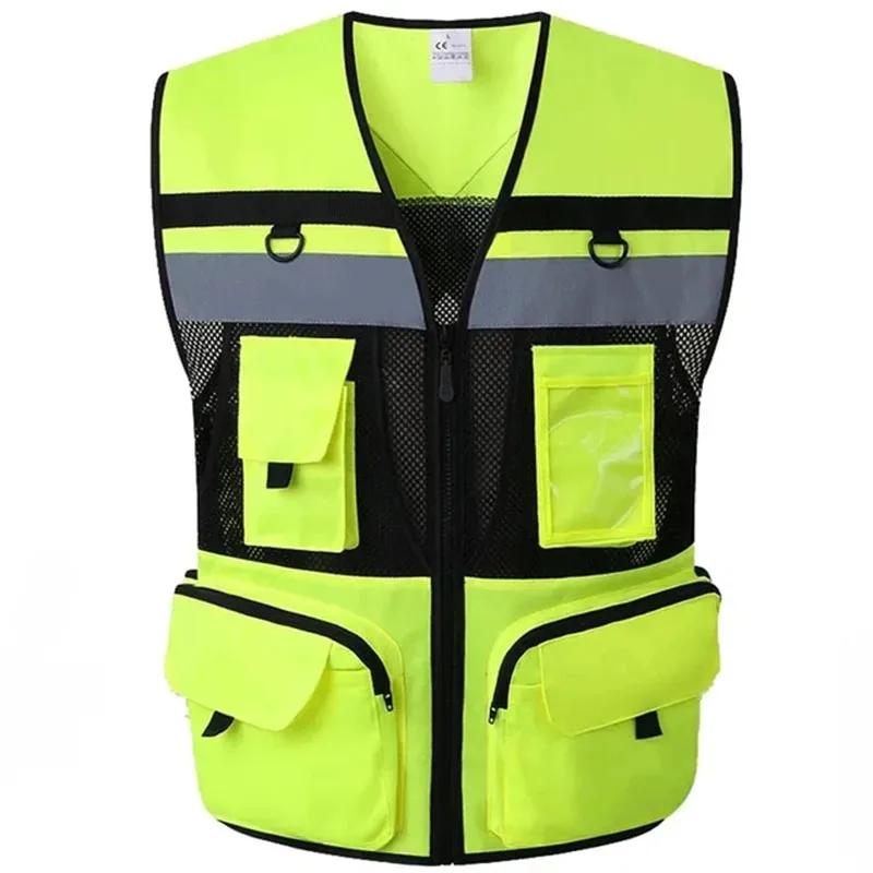 High Visibility Reflective Safety Vest Large Pocket Construction Worker Work Clothes Motorcycle Reflective Cycling Clothes