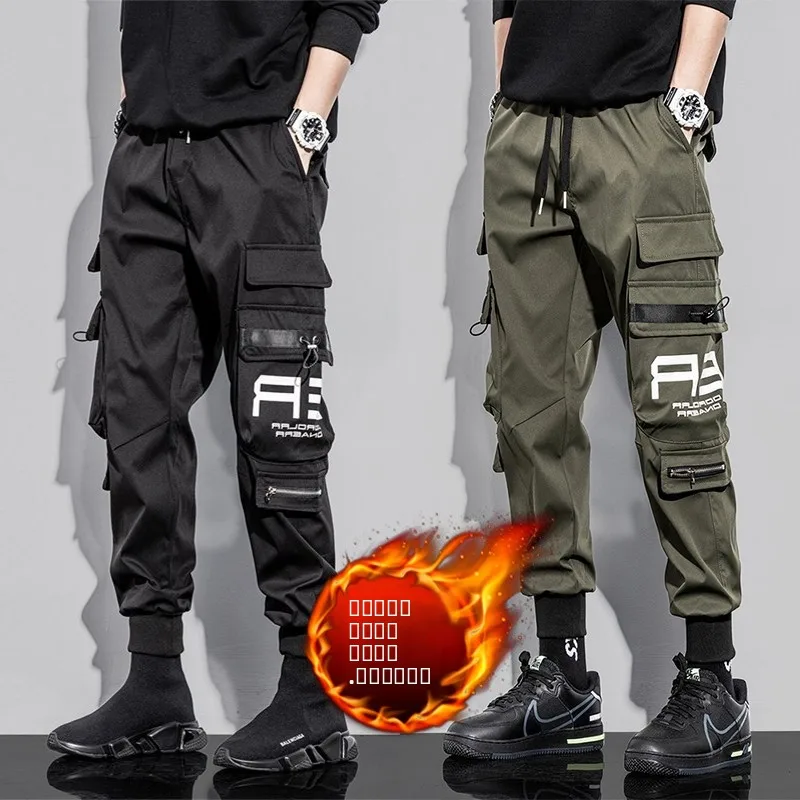 

Модные мужские брюки-карго на флисовой подкладке, свободные повседневные брюки, теплые осенне-зимние длинные брюки для молодежи, активного отдыха