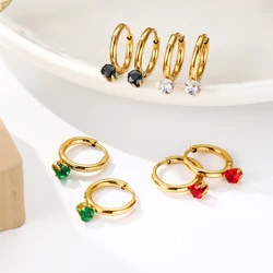 WILD & FREE Fashion Gold Color Stainless Steel Small Hoop Earrings For Women Vintage Colourful Crystal Luxury Trendy Jewelry