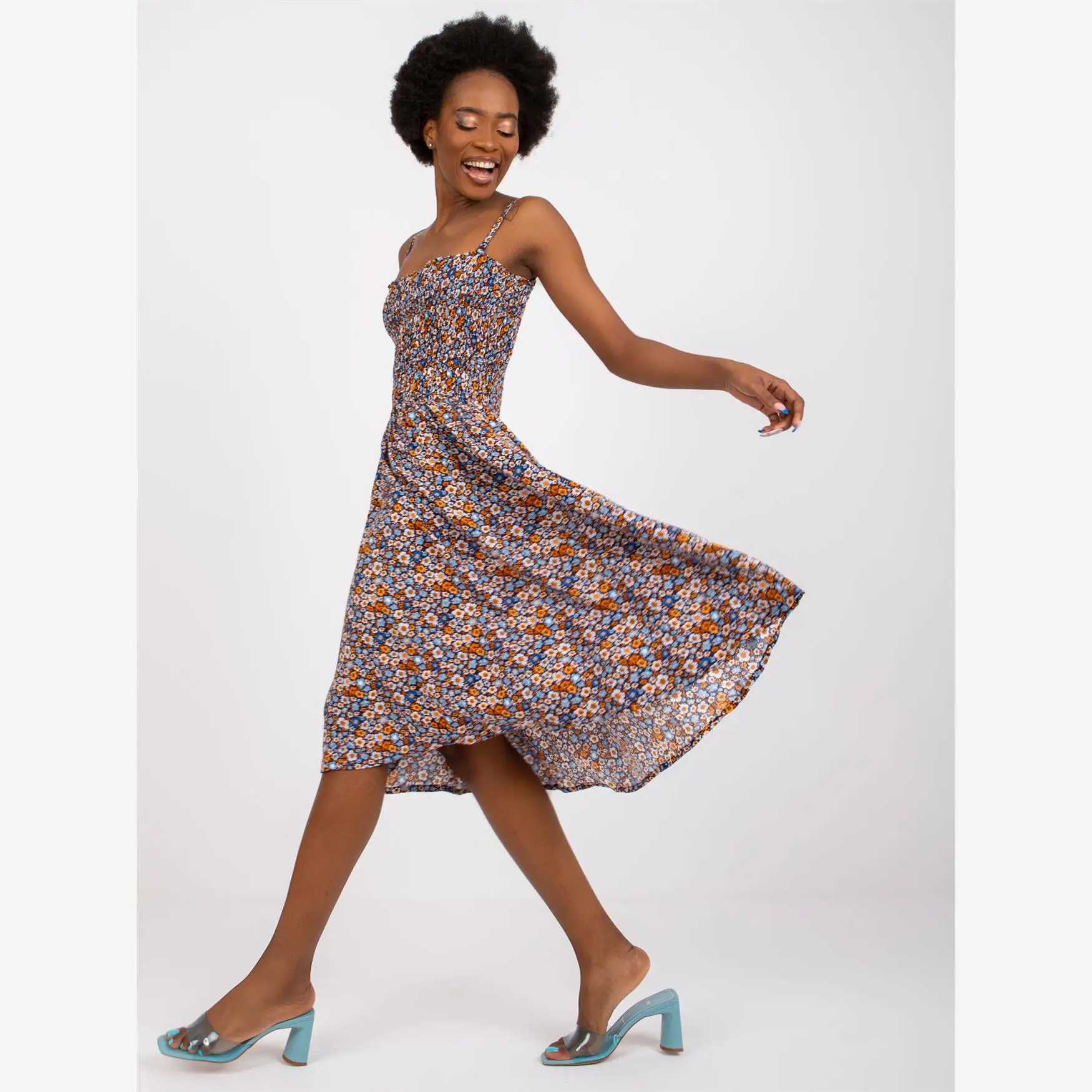 n Gonna a trapezio a vita alta con stampa floreale senza spalle Dr Sweet Sle Bal One-oulder Summer Dr