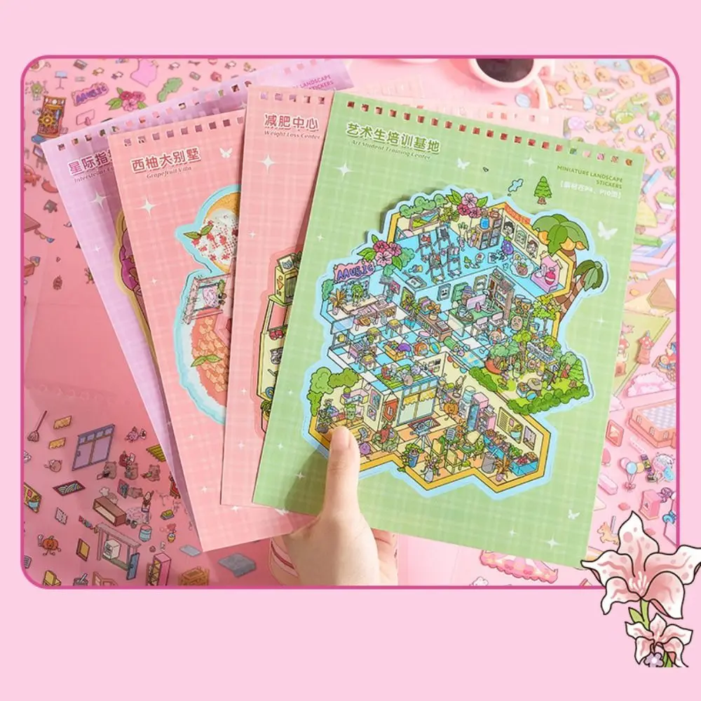PET Happy Town Miniature Scene Sticker Decompression Coil Binding Miniature Scenery Collection Volume Visual Stacking