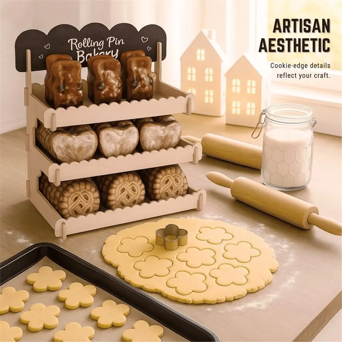 dengg Cookie Display Stand for Bakers & Vendors,Wooden Cookie Stand with Chalkboard Sign for Market Booths, Craft Fairs