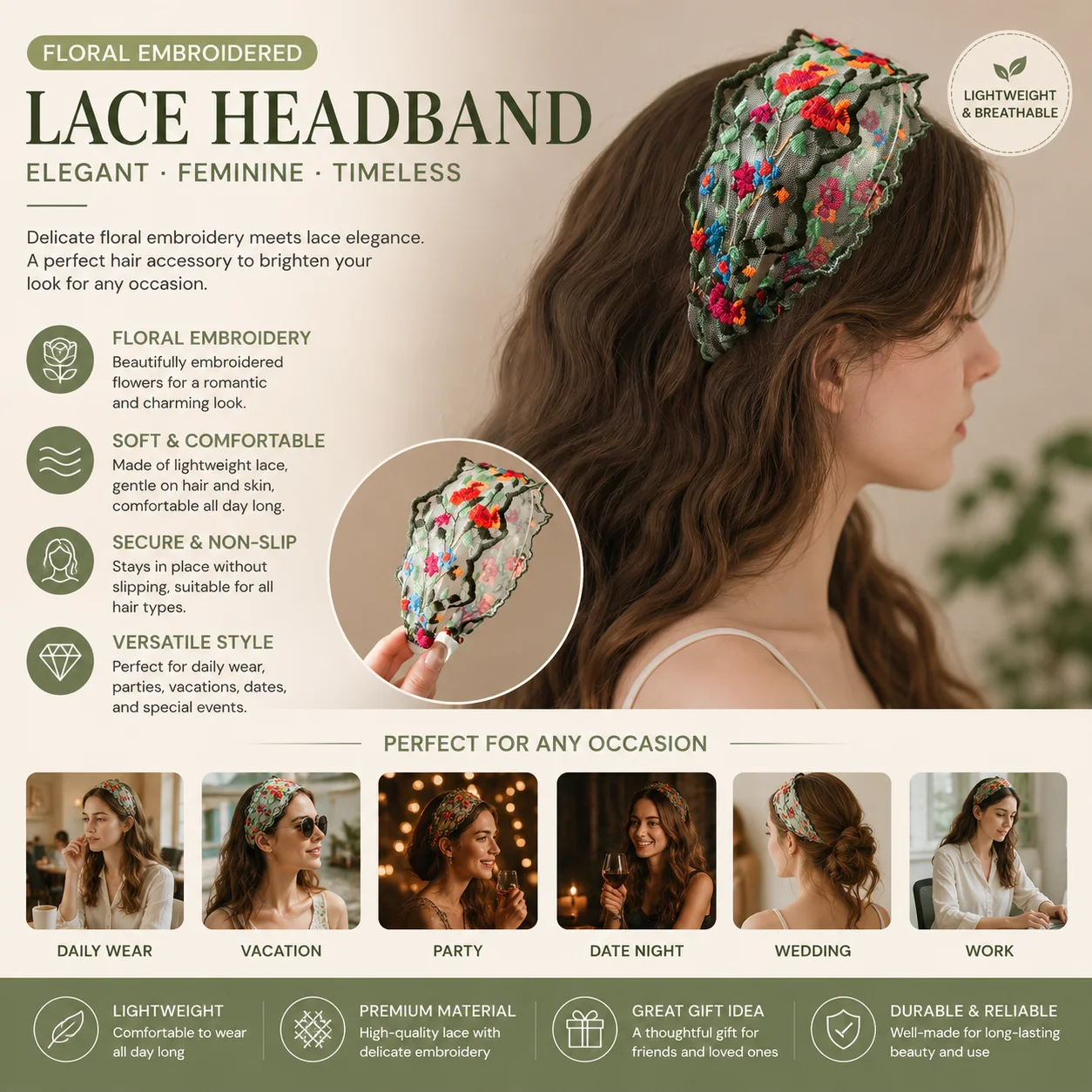 

Vintage flower embroidery headband with 2026 ethnic style wide edge headband and headband, pressed hair clip