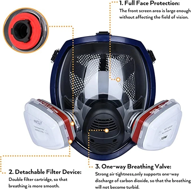 Mascarilla de Gas químico 6800 antipolvo, máscara facial completa antivaho con filtro para Gas ácido Industrial, insecticida de pintura en aerosol