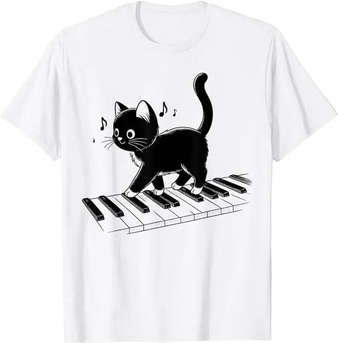 Cat Shirt Meowlody  Musician Pianist Organ Piano Player T-ShirtAnime Pattern Clothing Y2K SummerUnisex T-shirts for Men Women