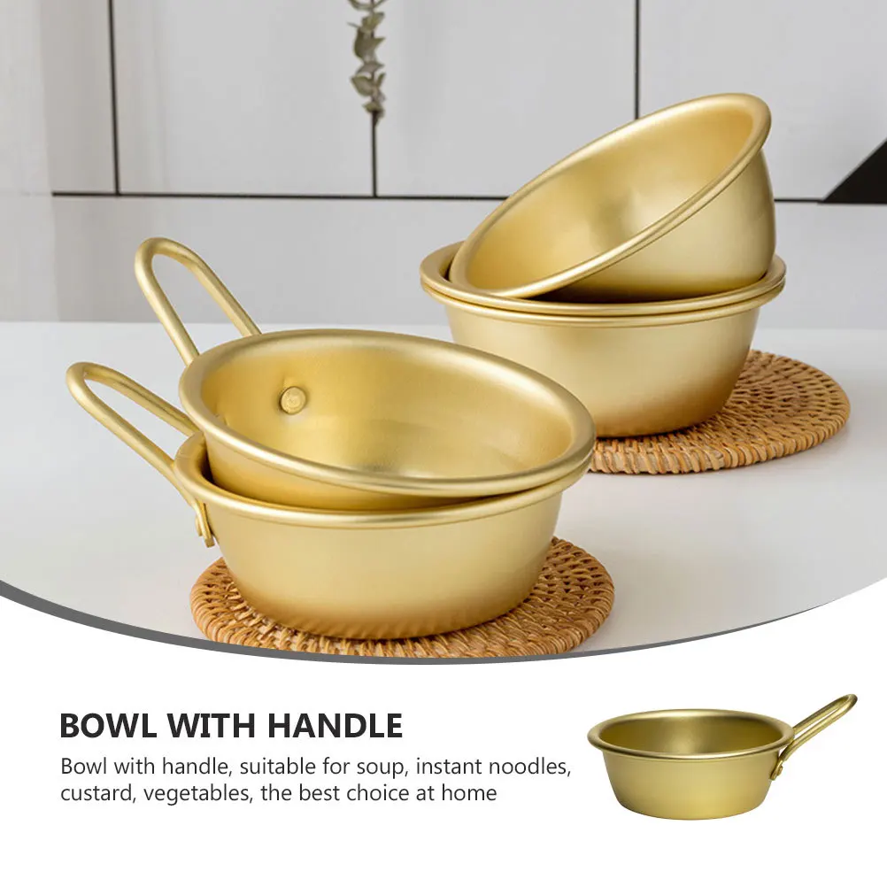 

1 шт. алюминиевая чаша в корейском стиле с золотой ручкой, эргономичное противоожоговое нескользящее дно, подходит для супа, риса, вина, барбекю