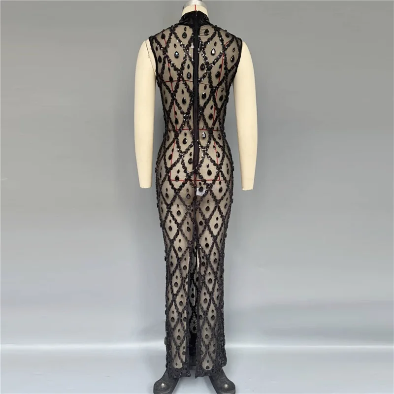 ชุดราตรีสีดำแวววาวเซ็กซี่ คอสู - Sexy Mesh Sheer Bodycon Dress บทวิจารณ์และราคา
