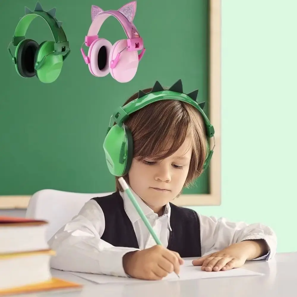 Adjustable Anti-Noise Earmuffs Cartoon Dinosaur Cat Ears Hearing Protector Safety Earmuffs Kid Hearing Protection