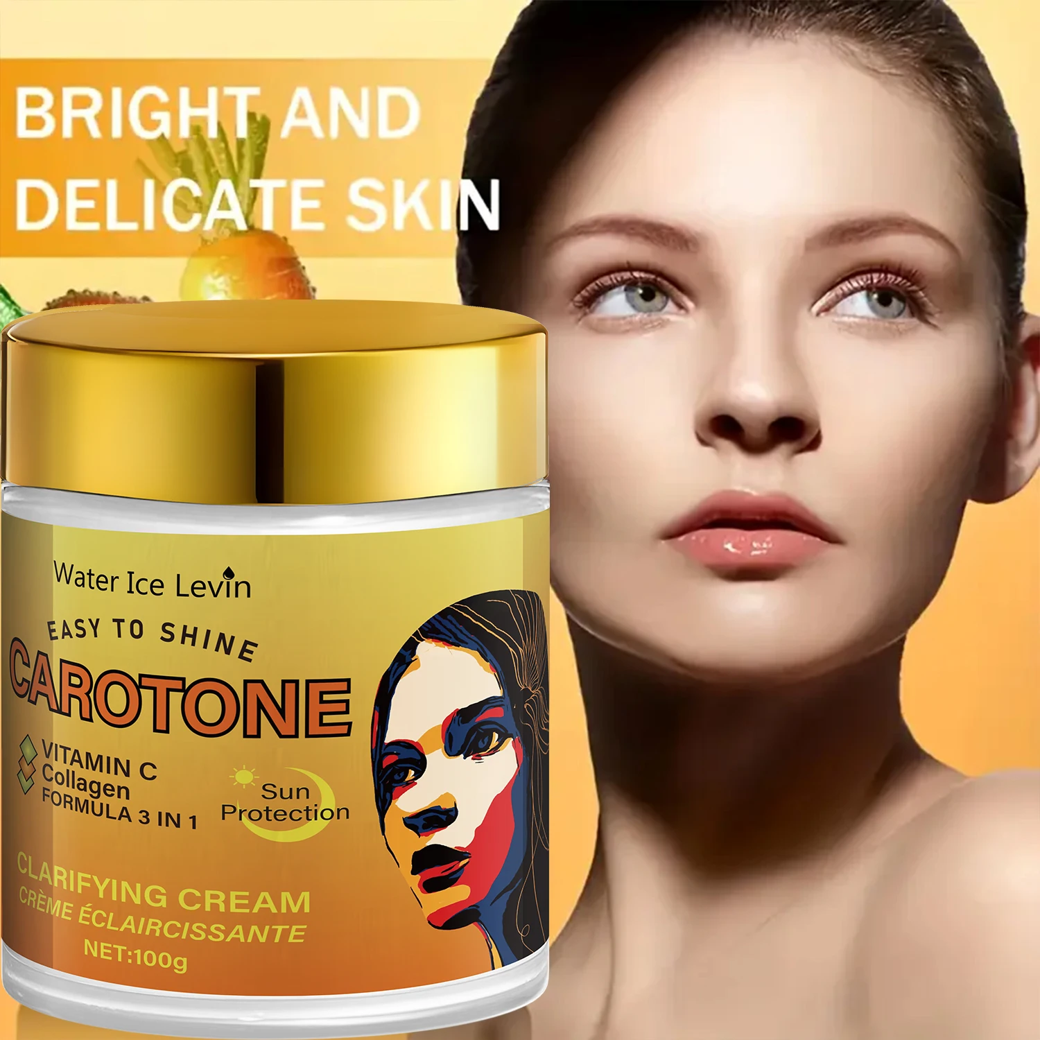 Facial Cream, Rich in Beta-Carotene, Brightening and Antioxidant, Deeply Moisturizing and Hydrating with Collagen, Lightweight and Non-Greasy Texture, Suitable for Sensitive Skin