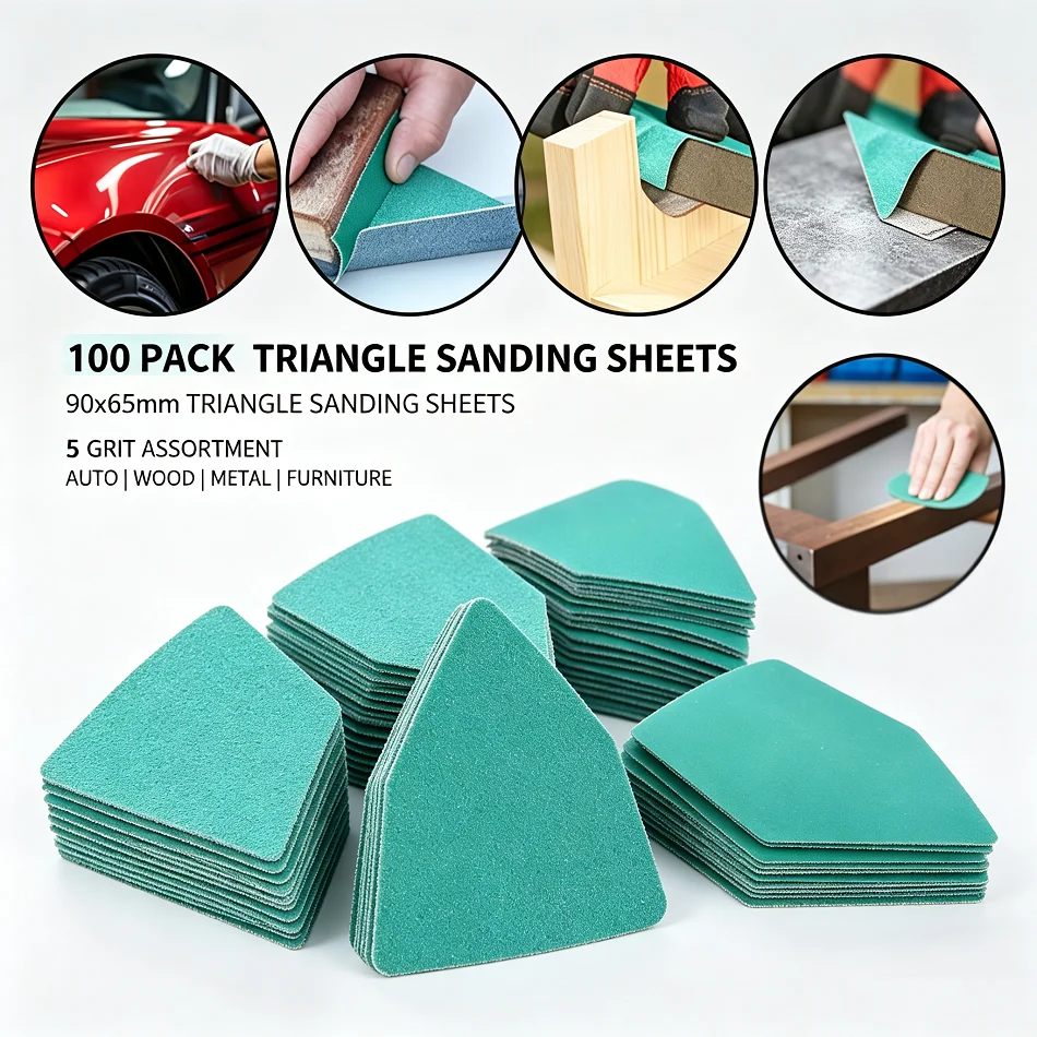 100Pcs 90x65mm Detail Sander Sandpaper for Milwaukee M12 60/120/180/240/320 Grit Triangle Sanding Sheet Sanding Wood Metal Auto - view 2