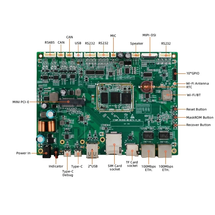 8GB EMMC RK3506B Linux Buildroot Dev Board, Triple-core Cortex-A7 Cortex-M0 Processors
