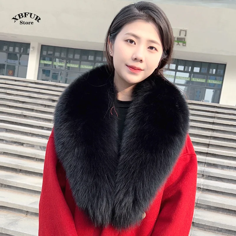 Winter Real Fox Fur Collar Woman Black Natural Fur Scarf Shawl For Women Collars Wraps Neck Warmer Fur Scarves Luxery Scarf