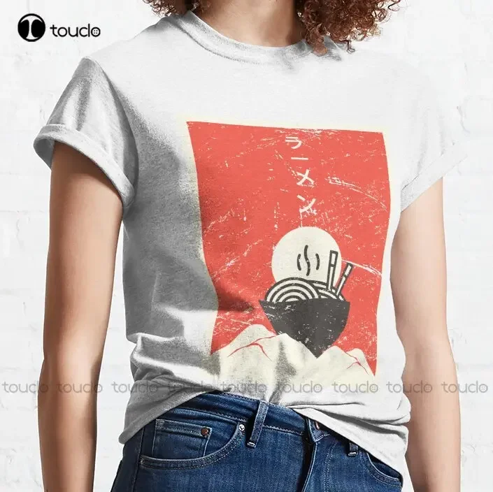 Vintage Japanese Anime Ramen Classic T-Shirt Red T Shirt High Quality Cute Elegant Lovely Kawaii Cartoon Sweet Cotton Tee Shirts