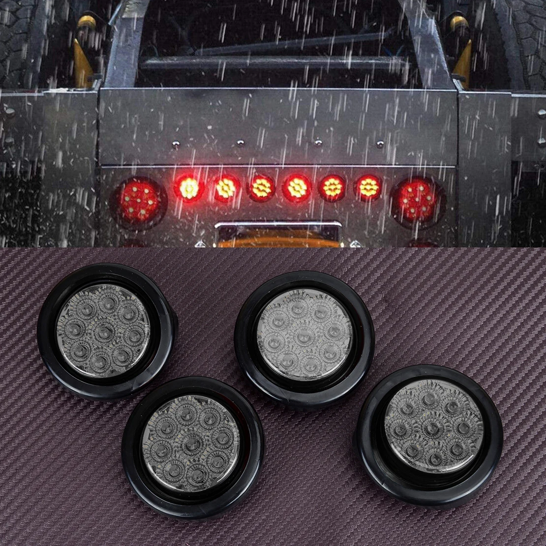 

4Pcs 2" Round Side Marker Light Clearance Lamp Smoke Lens Fit For Truck Trailer Van Caravan 12V New