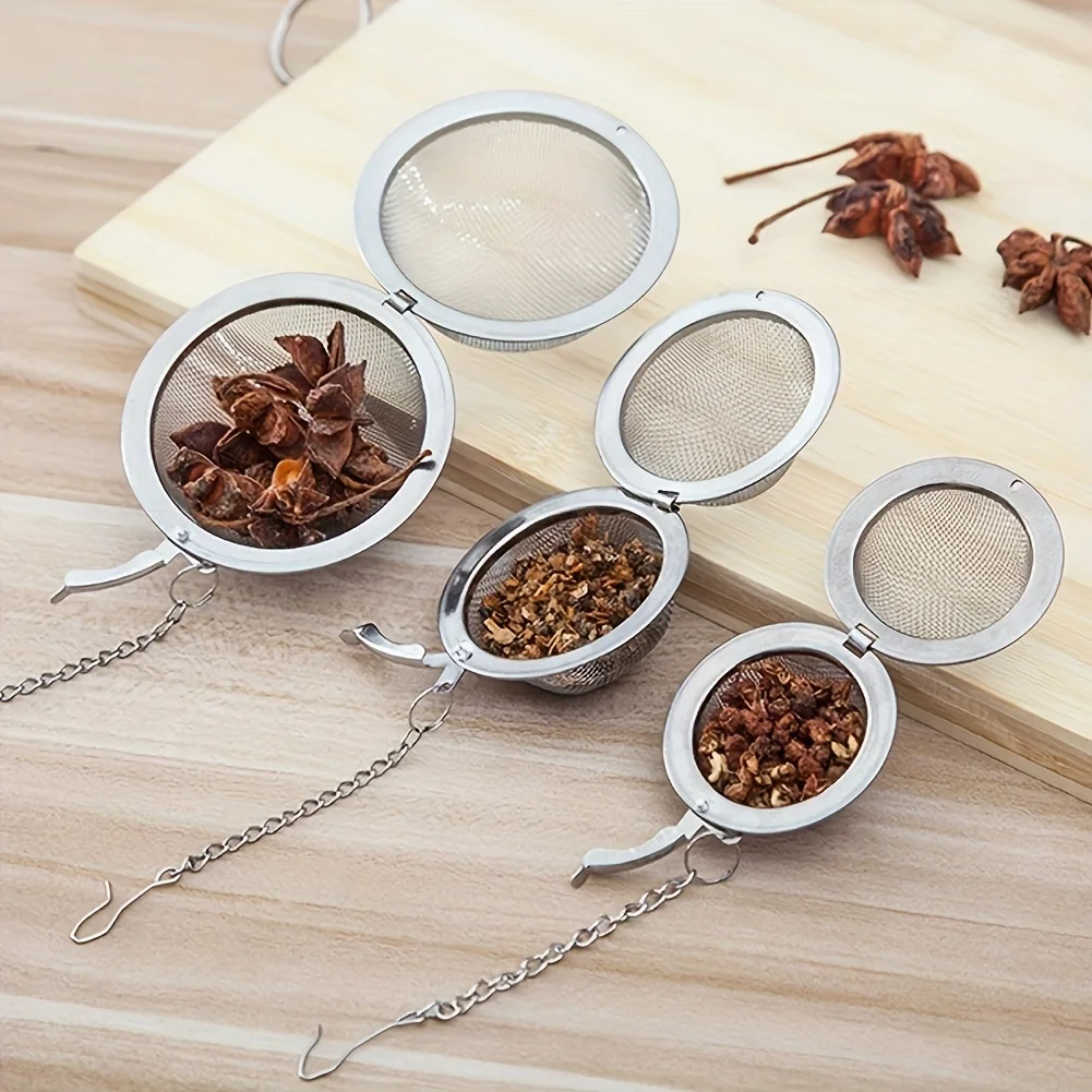 Juego de infusores de té de acero inoxidable, 3 uds., bola de malla redonda para condimentos de hojas sueltas, especias y estofado, herramienta de cocina esencial con Chai