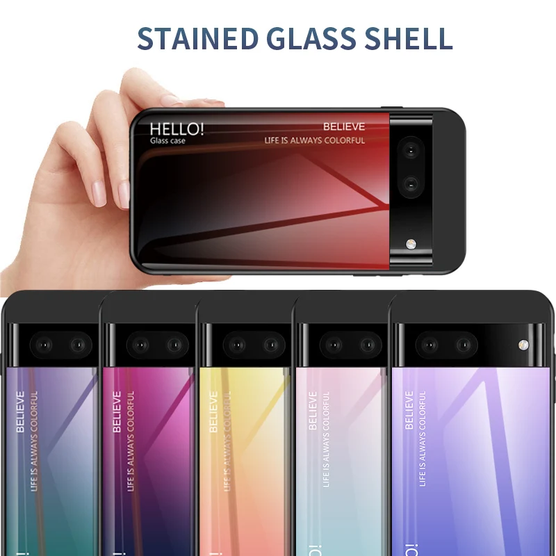 Funda de teléfono con marco de silicona suave para Google Pixel 7, carcasa trasera de vidrio templado degradado para Google Pixel 7 Pro