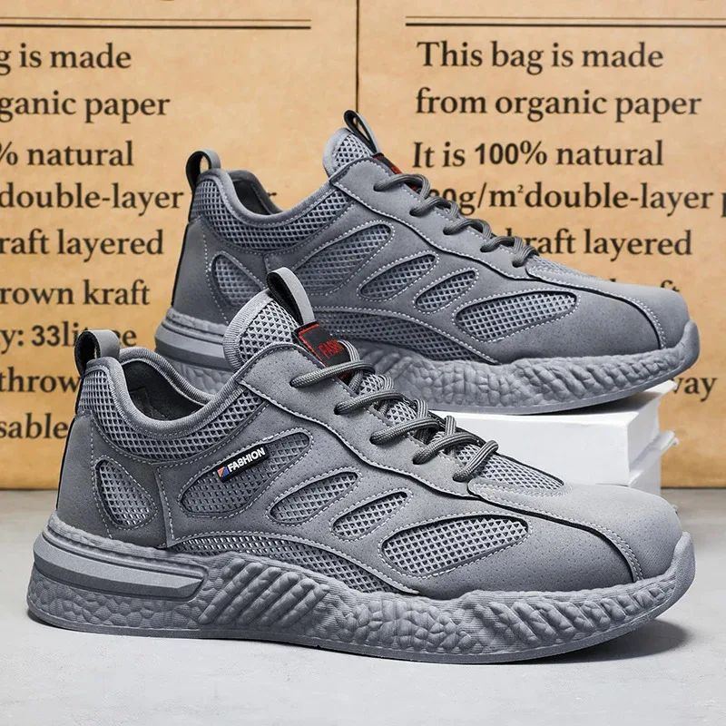 أحذية عمل صيفية مع حماية، أحذية أمان خفيفة الوزن وقابلة للتنفس، كاب قدم فولاذي، أحذية عمل للرجال، أحذية شبكية للبناء