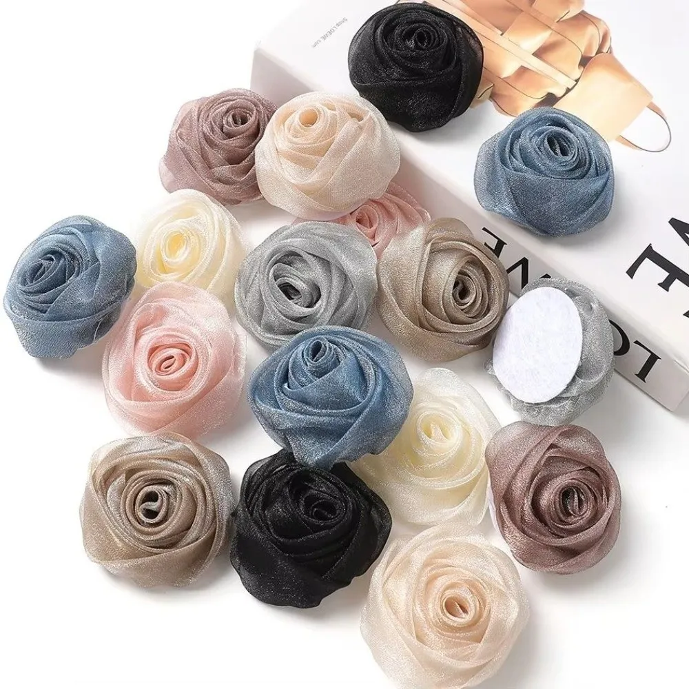 3Pcs 5cm Organza Fabric Rose Flower Colorful Fabric Artificial Flower Head Flower Shape Clothing Accessories Hair Accessories