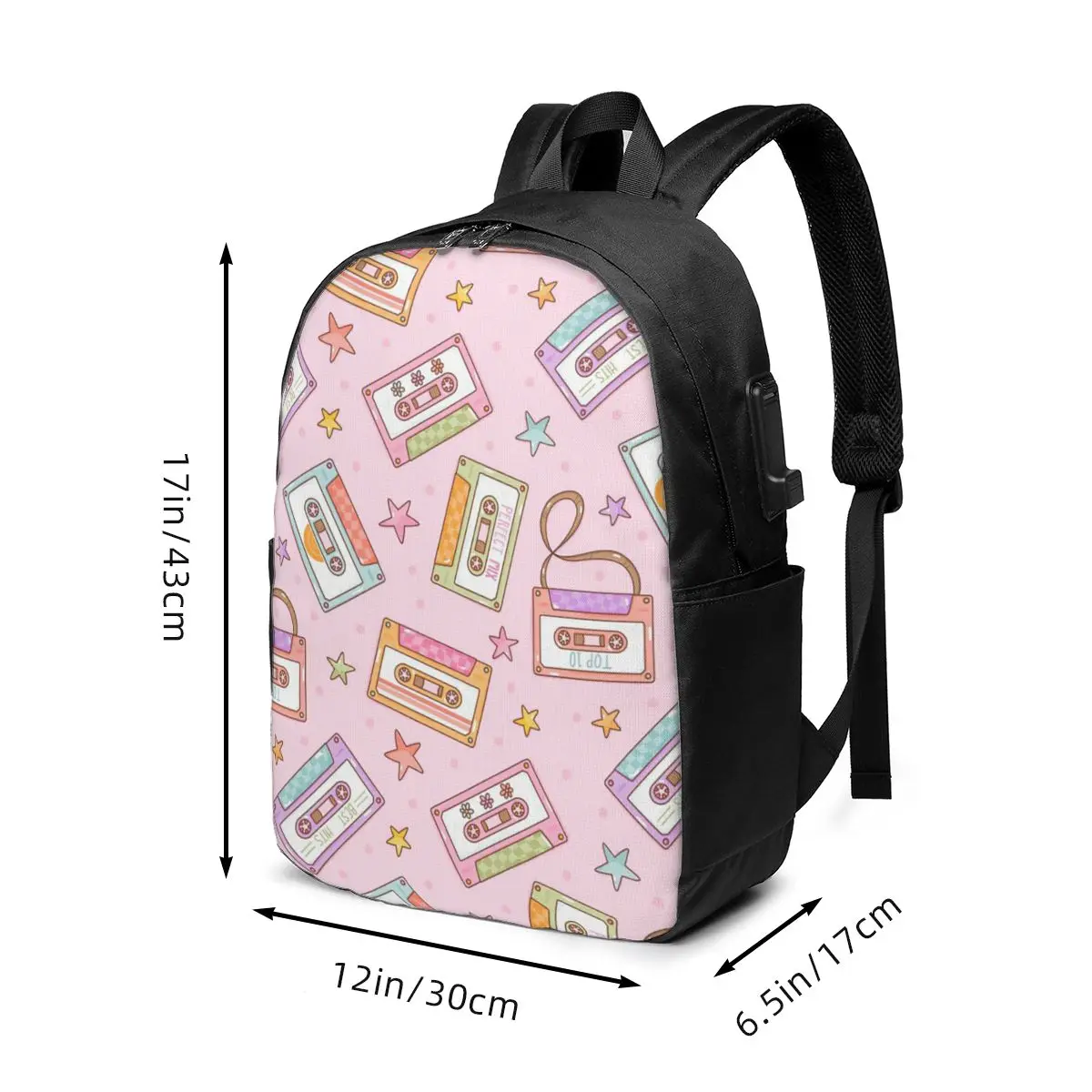 Compact Cassette Cartoon Pattern Backpack Travel Notebook Bag Computer College Student School Bag Laptop Shoulder Bags Men Women