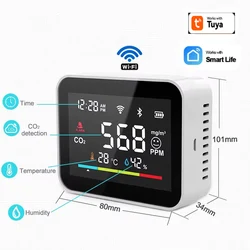 RSH Works with Tuya Wifi Smart CO2 Detector Smart Accurate Real-time Indoor Air Ventilation Corona Safety CO2 Smoke Alarm