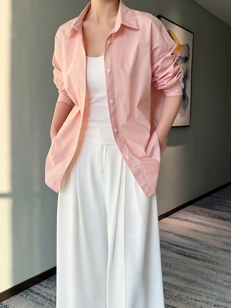 AYINGJIA Women's Loose Long Sleeve Shirt Autumn New Style Simple Pure Color Outerwear Casual Blouse Commute Style Chinese Origin