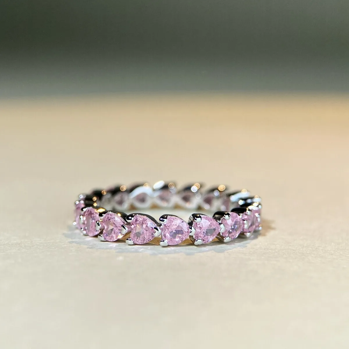 

925 sterling silver ring female love ring pink diamond cute sweet style versatile ins style small fresh ring stacking