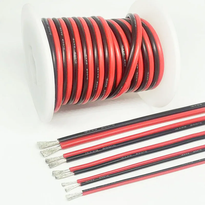 Soft and Flexible Silicone Spool 22AWG 20AWG 18AWG 16 14AWG 12AWG 2-Pin Red and Black Silicone Cable 0.08mm Tinned Copper Wire