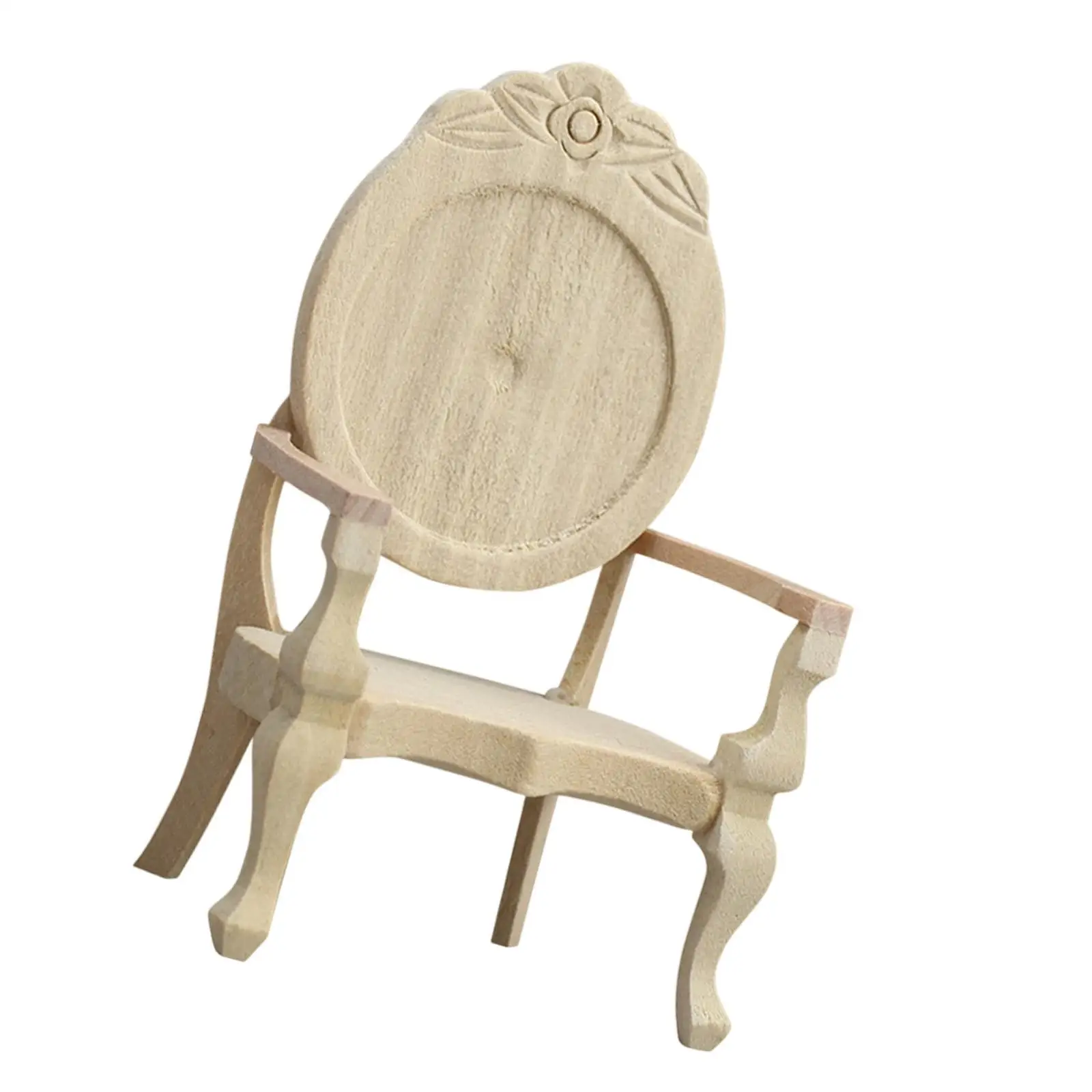 Carved Single Armchair Dollhouse Armchair for Bakery Scene Potted Landscapes