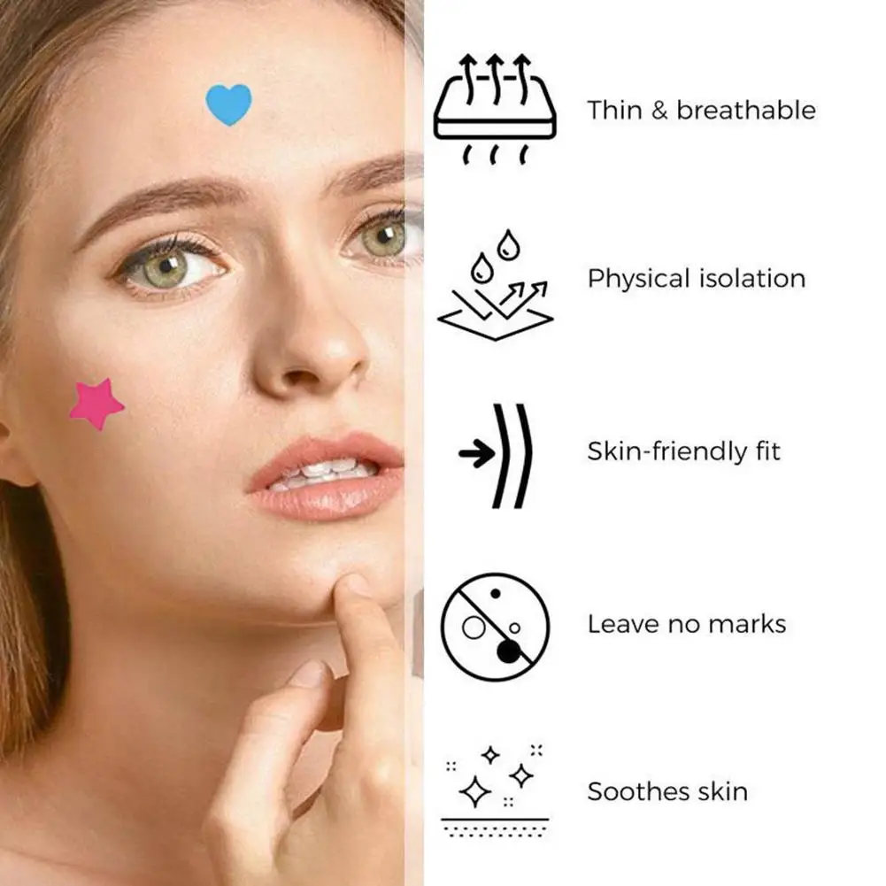 다채로운 하이드로 콜로이드 도트 귀여운 스타 하트 모양의 여드름 여드름 패치 얼굴 보이지 않는 여드름 및 흠집 커버 스티커 스킨 케어