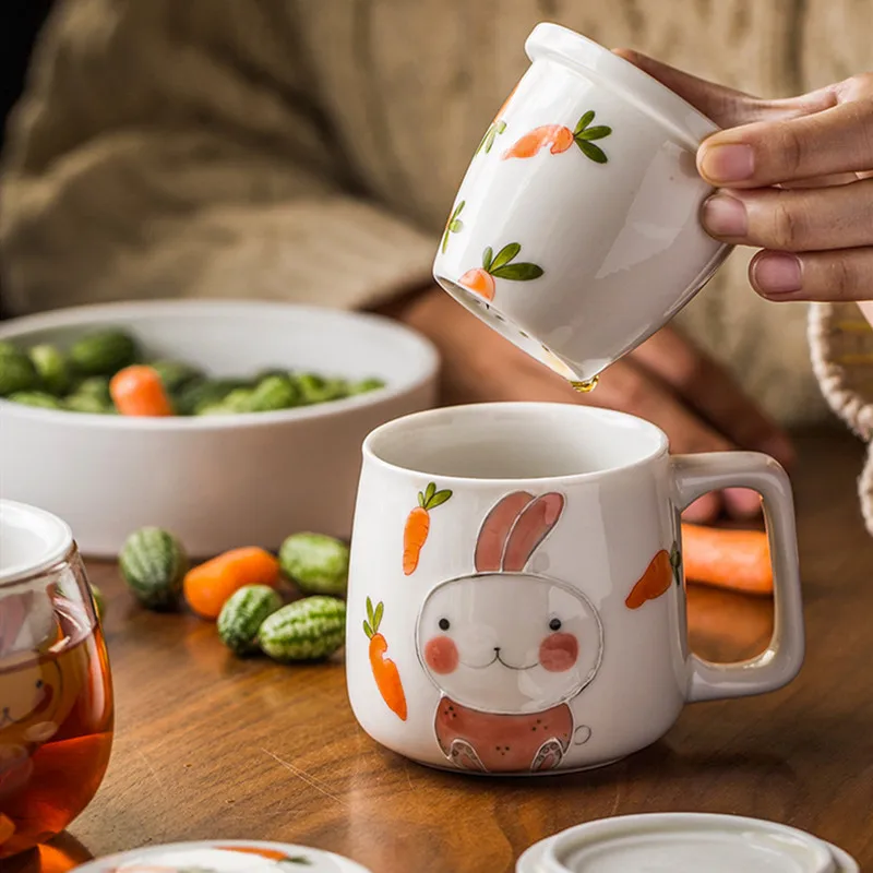 Ceramic tea cup rabbit tea cup filter mug tea water separation office ceramic water cup cute female