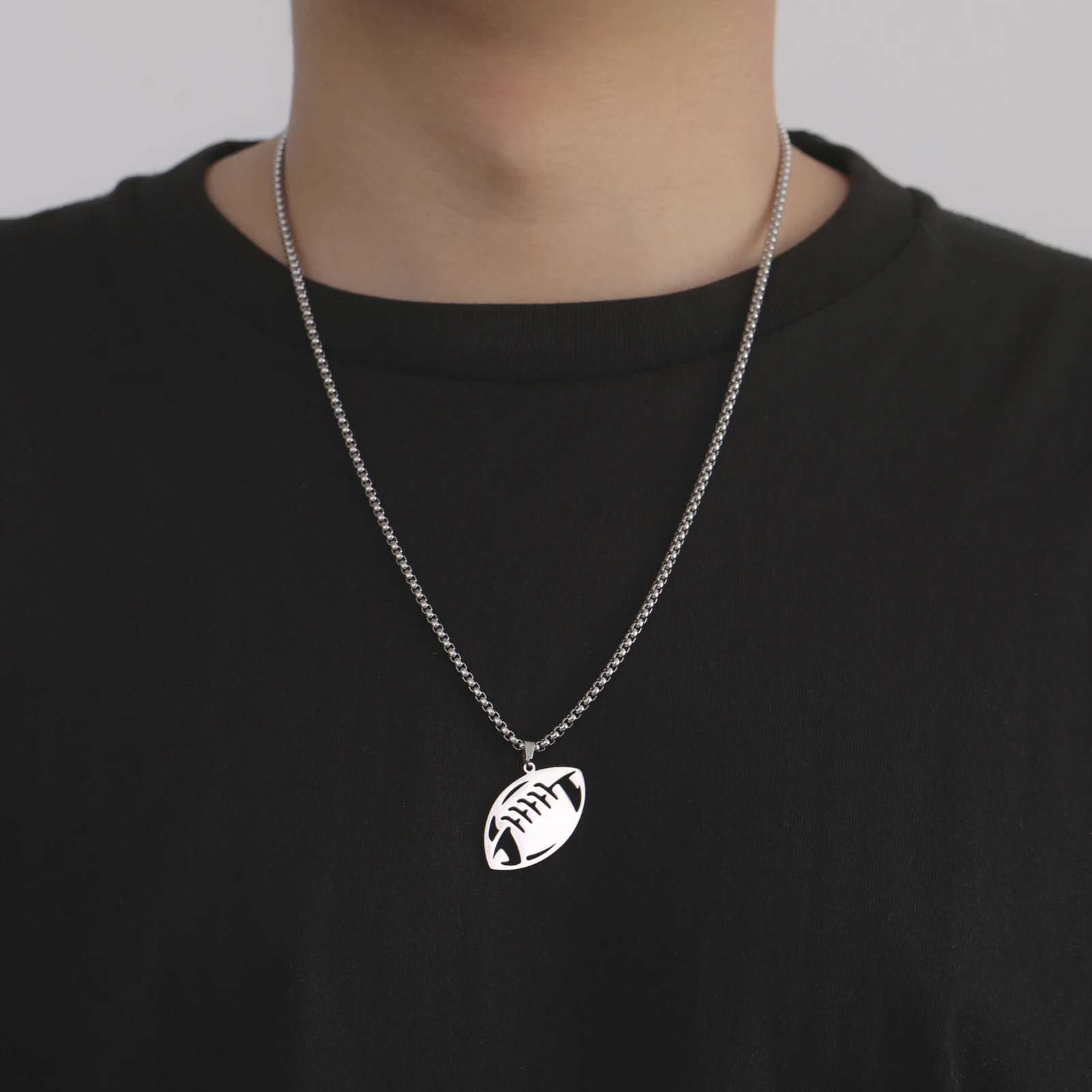 Unift Ball Necklace for Men Stainless Steel Rugby Baseball Football Soccer Basketball Pendant Hip Hop Sport Jewelry Gift