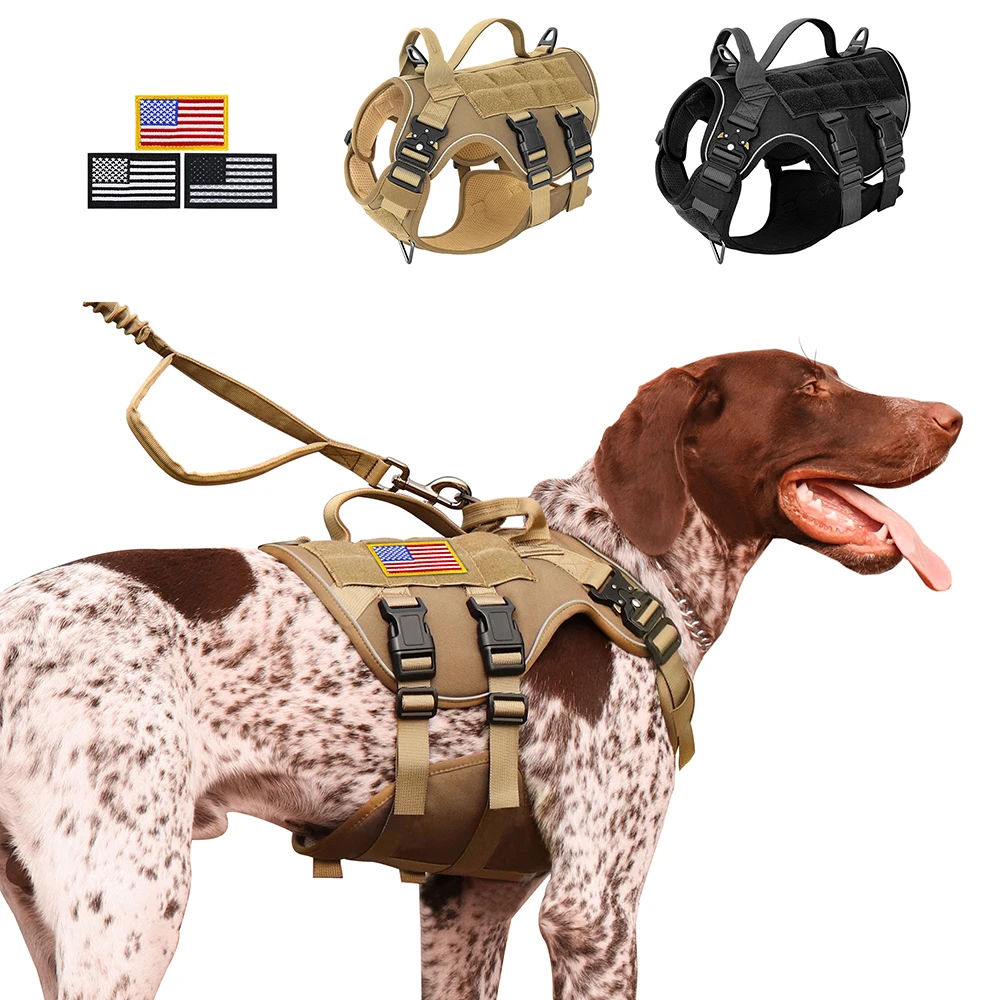 No Pull Military Dog Harness 3 Sticker Tactical Dog Harnesses Vest Reflective Pet Training Harness Durable For Medium Large Dogs