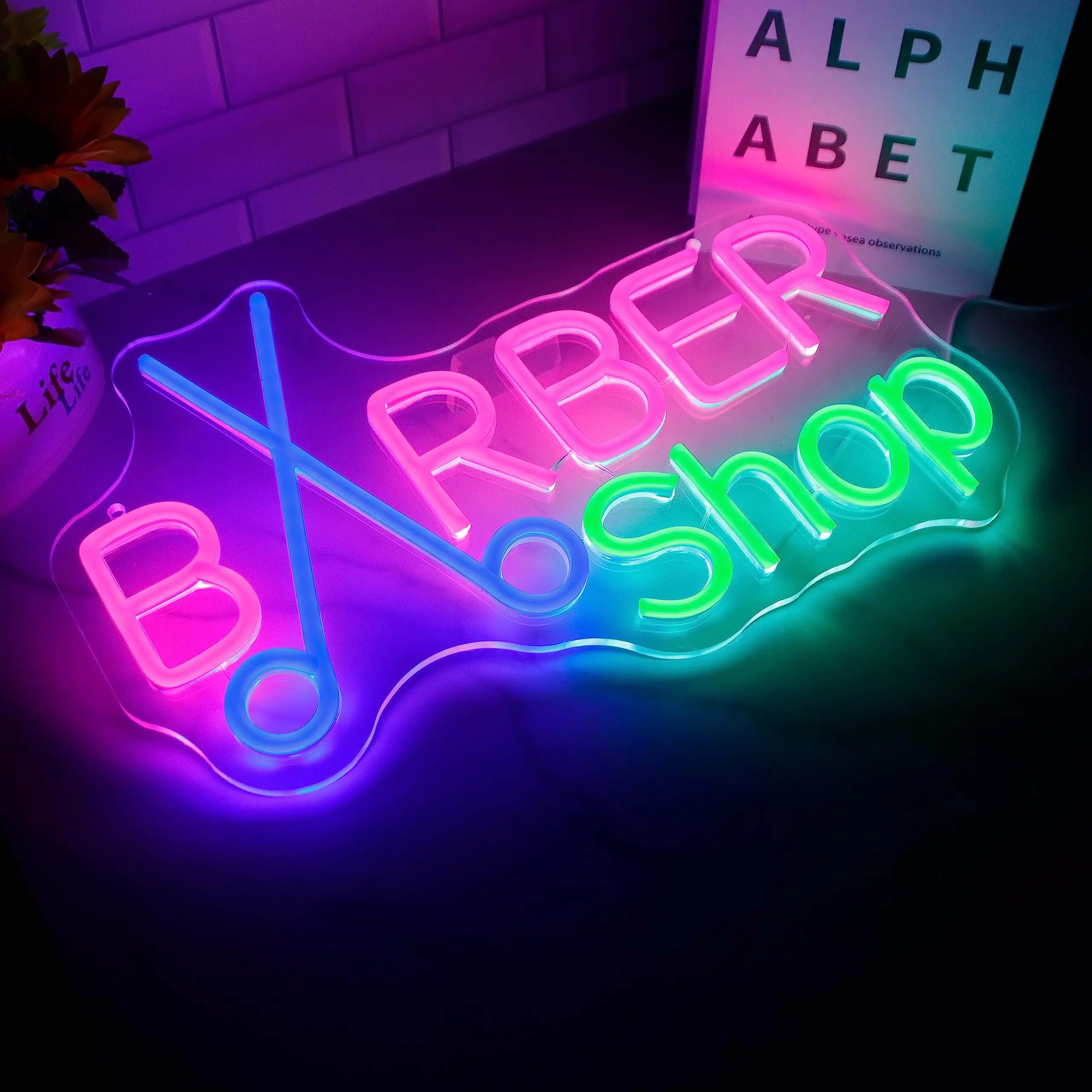 Barber Shop Neon Sign LED Sign USB Powered Neon Light with Switch for Store Window Business Display Open Neon